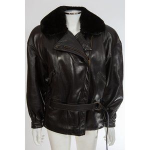 Maxima Lambskin Leather and Fur Bomber Blouson Jacket M sz 8 - 10